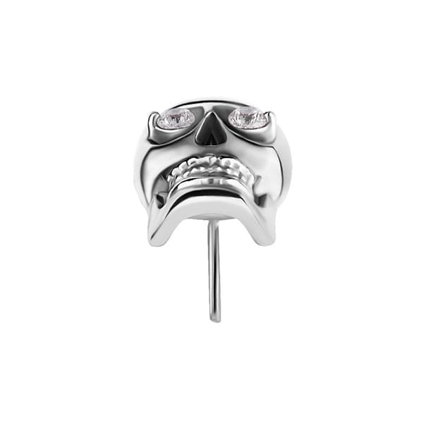 Tryck in mutter - skalle med vita zirkoner - CoCr NF - silver - PI-005
