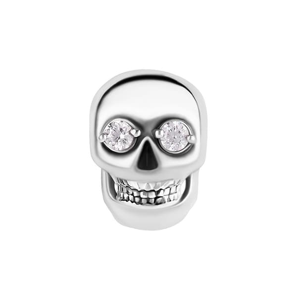 Tryck in mutter - skalle med vita zirkoner - CoCr NF - silver - PI-005