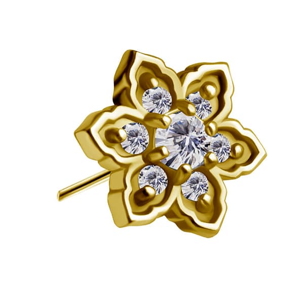 Tryck in keps - blomma med vita zirkoner - CoCr NF - guld - PI-007