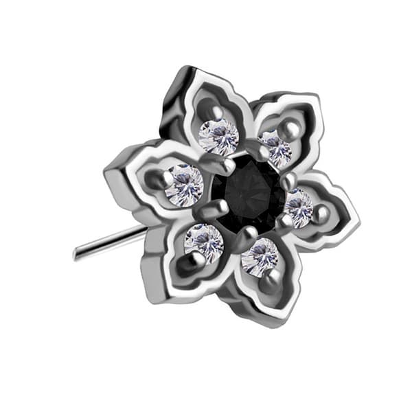 Push in cap - blomst med sorte og hvide zirkoner - CoCr NF - sølv - PI-007