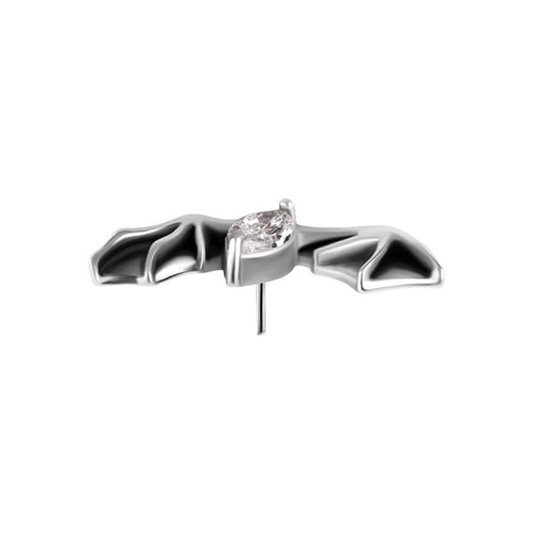 Tryck in mutter - fladdermusvingar med vit zirkon - CoCr NF - silver - PI-008