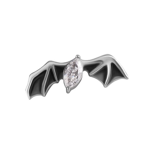 Tryck in mutter - fladdermusvingar med vit zirkon - CoCr NF - silver - PI-008