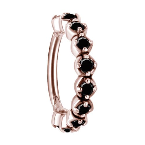 Clicker hoop øreringe med sorte zirkoner - rosa guld - K-006 1.2/10