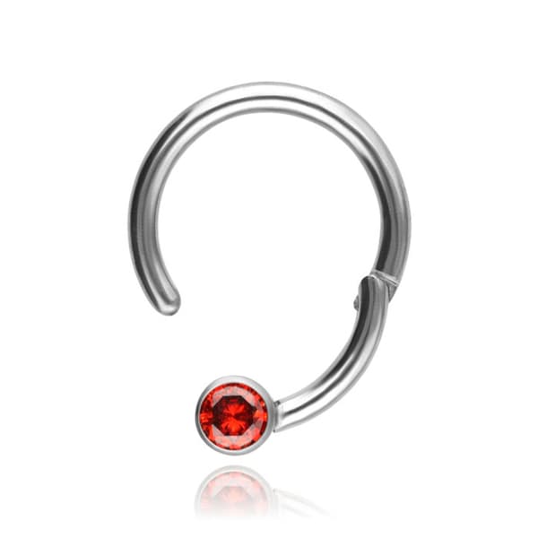 Titanium BCR napsautusvanne korvakoru punaisella zirkonilla - hopea - TK-080 1.2/8