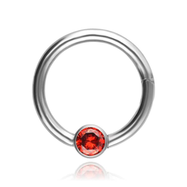 Titanium BCR napsautusvanne korvakoru punaisella zirkonilla - hopea - TK-080 1.2/8