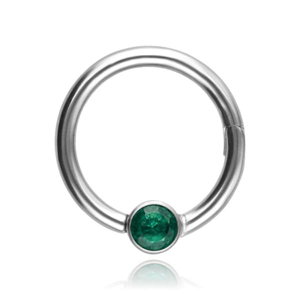 Titanium BCR klickringörhänge med grön zirkon - silver - TK-080 1.2/10