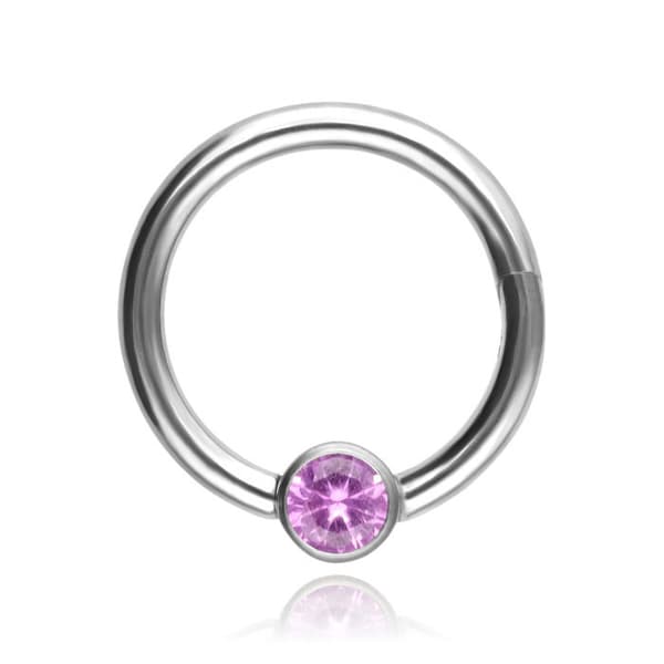 Titanium BCR klickringörhänge med rosa zirconia - silver - TK-080 1.2/8