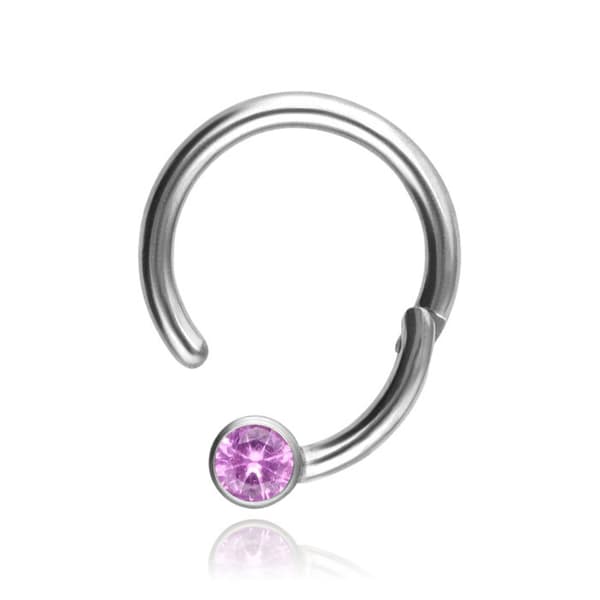 Titanium BCR napsautusvanne korvakoru vaaleanpunaisella zirkonialla - hopea - TK-080 1.2/10