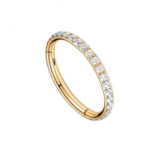 Guld clicker hoop øreringe med hvide zirkoner - K-010 1.2/6