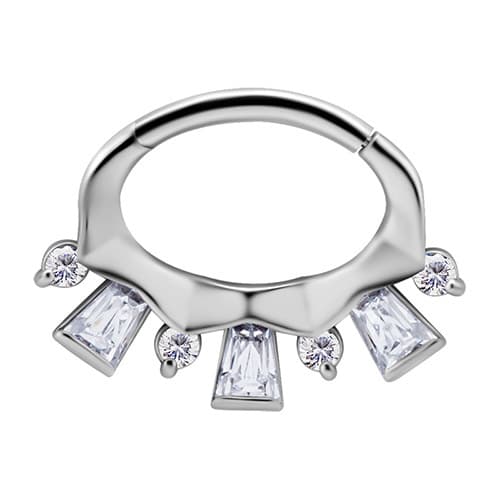 Hopeinen napsautuskorvakoru valkoisella Premium Zirkonialla - K-046 1.2/6