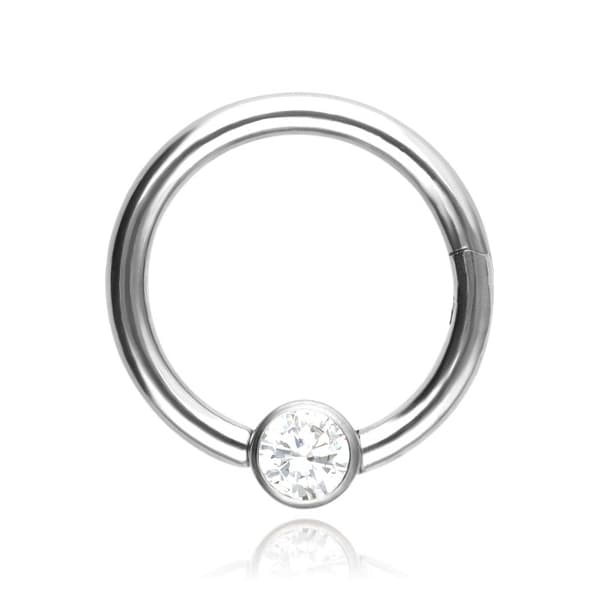Titanium BCR napsautusvanne korvakoru valkoisella zirkonia - hopea - TK-080 1.2/8
