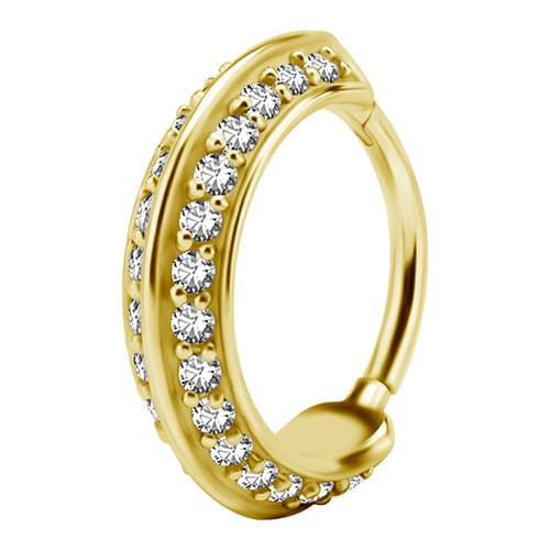 Dekorativt klickringörhänge med vita PREMIUM zirkoner - guld - K-015 1.2/12