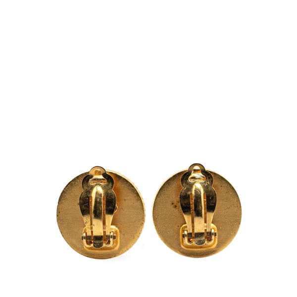 Pre-owned Chanel Gold Plated Acrylic CC Button Clip On Earrings Gold