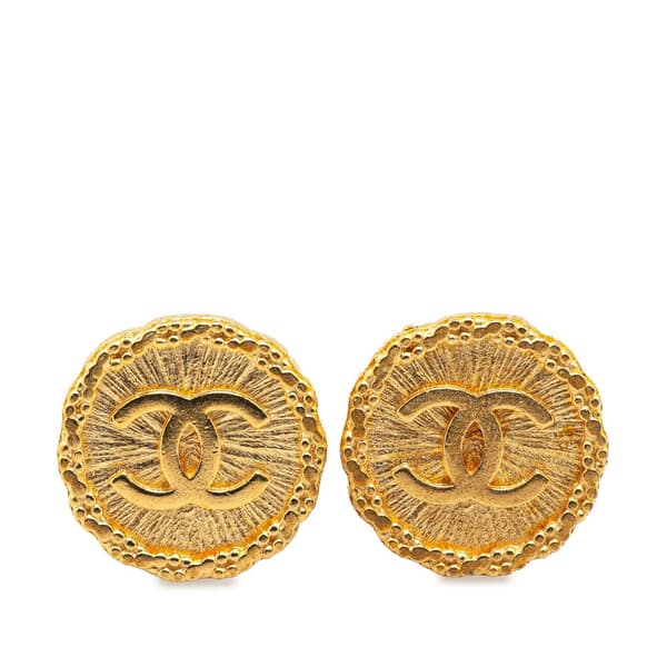 Pre-owned Chanel Gold Plated CC Round Clip on Earrings Gold