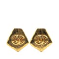 Miniatyrbillede 1 af 4: Pre-owned Chanel Gold Plated CC Pentagon Clip On Earrings Gold