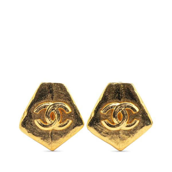 Pre-owned Chanel Gold Plated CC Pentagon Clip On Earrings Gold