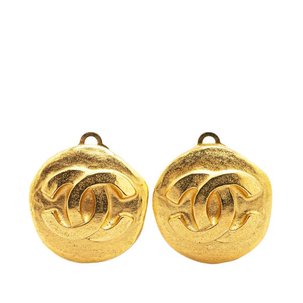 Pre-owned Chanel Gold Plated CC Round Clip On Earrings Gold
