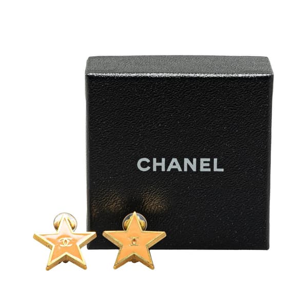 Pre-owned Chanel Gold Plated Enamel CC Star Clip on Earrings Gold