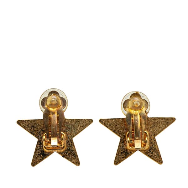 Pre-owned Chanel Gold Plated Enamel CC Star Clip on Earrings Gold
