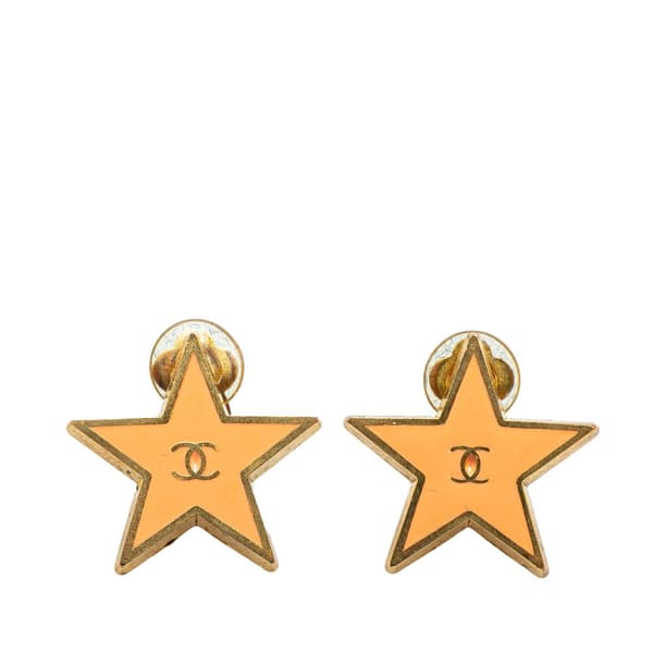 Pre-owned Chanel Gold Plated Enamel CC Star Clip on Earrings Gold