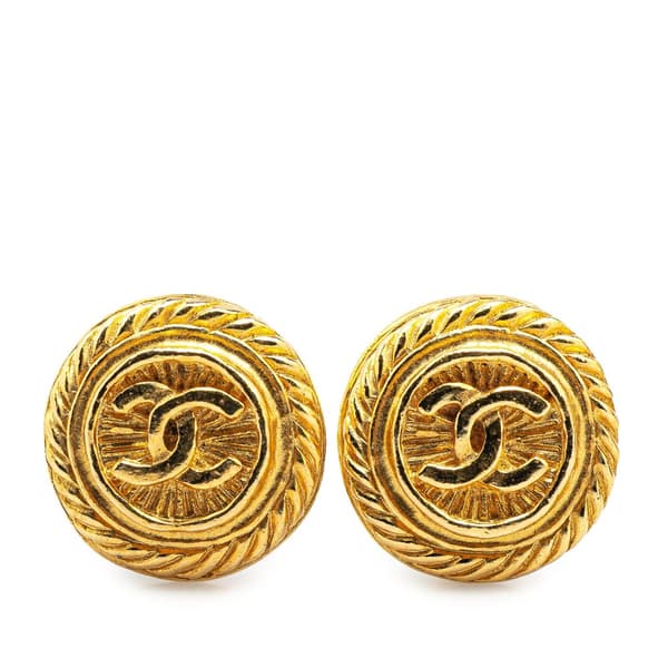 Pre-owned Chanel Gold Plated CC Round Clip on Earrings Gold
