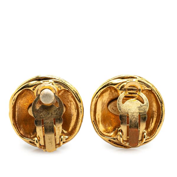 Pre-owned Chanel Gold Plated CC Round Clip On Earrings Gold