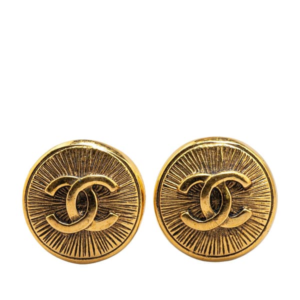 Pre-owned Chanel Gold Plated CC Round Clip on Earrings Gold