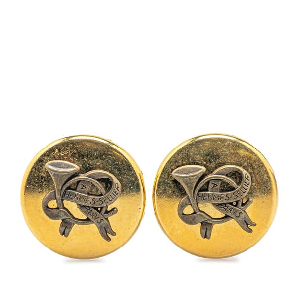 Pre-owned Hermès Gold Plated Horn Sellier Clip On Earrings Gold