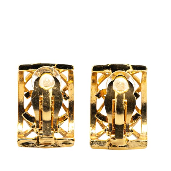 Pre-owned Chanel Gold Plated Caged CC Clip on Earrings Gold