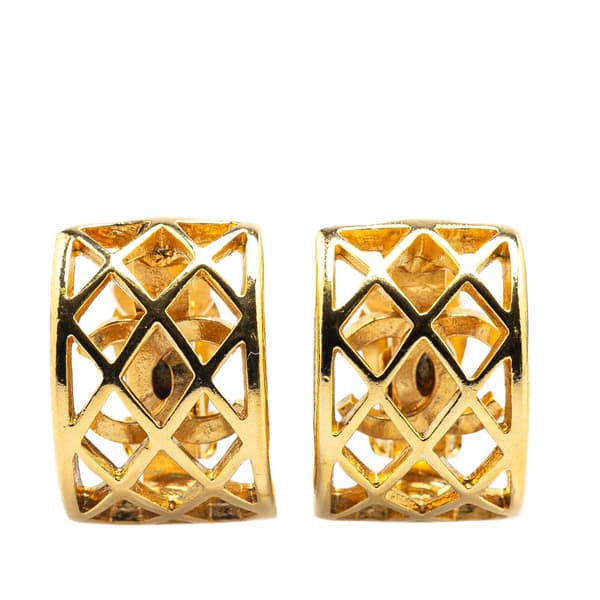 Pre-owned Chanel Gold Plated Caged CC Clip on Earrings Gold