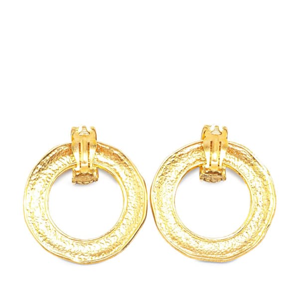 Pre-owned Chanel Gold Plated Round Drop Clip on Earrings Gold
