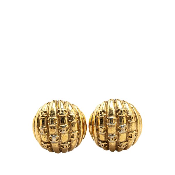 Pre-owned Chanel Gold Plated CC Dome Clip On Earrings Gold