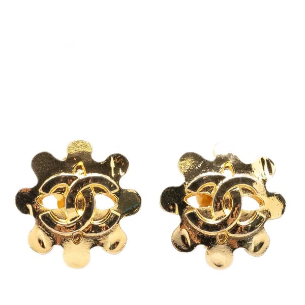 Pre-owned Chanel Gold Plated CC Flower Clip On Earrings Gold