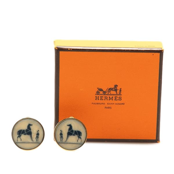 Pre-owned Hermès Caleche Horse Clip On Earrings Gold