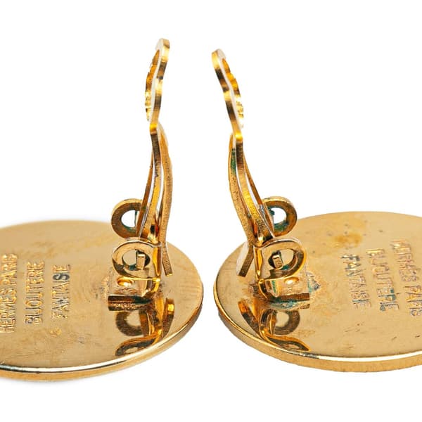 Pre-owned Hermès Gold Plated Bijouterie Fantaisie Clou De Selle Clip On Earrings Gold