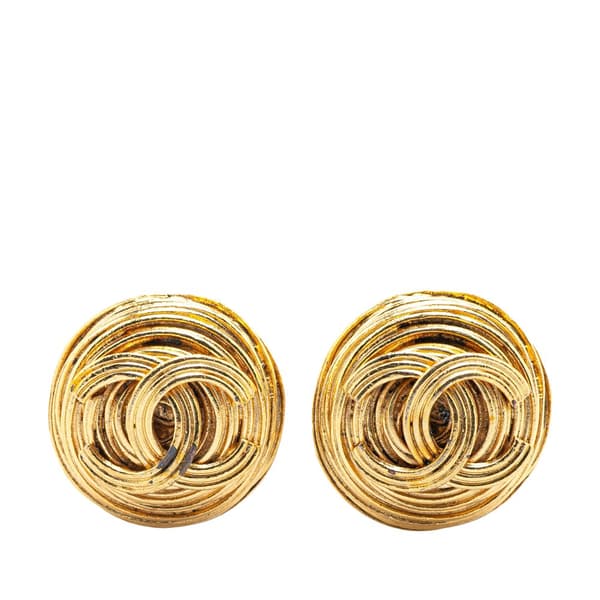 Pre-owned Chanel Gold Plated CC Round Clip On Earrings Gold