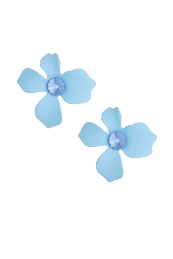 Stud Örhängen i Form av Söta Ljus Blå Sommar Blommor med Glittrande Ljus Blå Sten