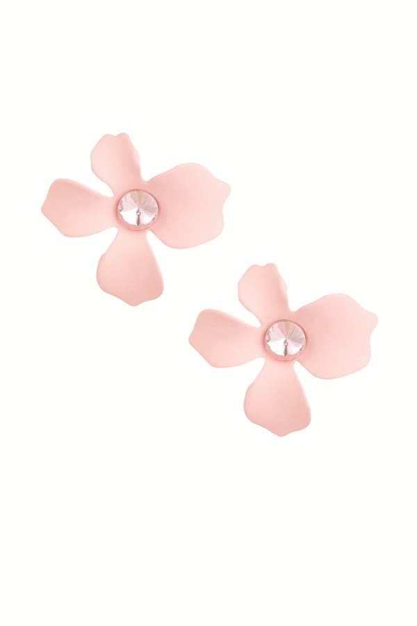 Stud Örhängen i Form av Söta Ljus Rosa Sommar Blommor med Glittrande Ljus Rosa Sten