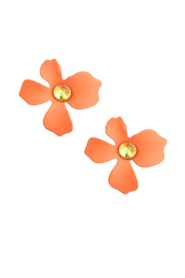 Stud Örhängen i Form av Söta Orange Sommar Blommor med Glittrande Orange Sten