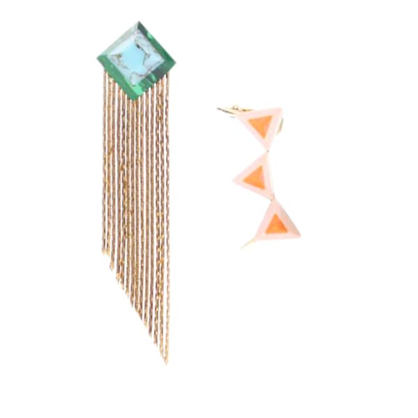 Pre-owned Fendi Gold Plated Enamel Mismatched Drop Push Back Earrings Gold