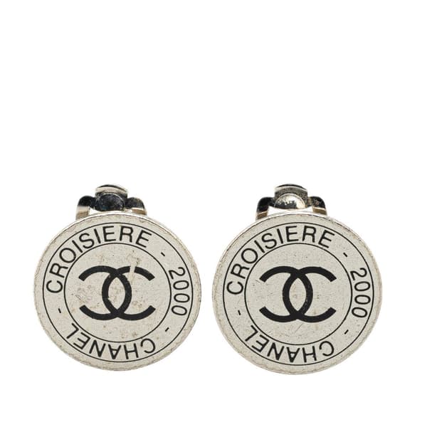 Pre-owned Chanel Silver Cruise CC Logo Disc Clip on Earrings Silver