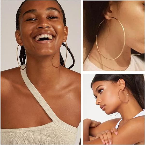 5-pack silverfärgade hoops örhängen – Lätta, allergivänliga ringörhängen i 316L rostfritt stål, 30–70 mm, eleganta och stilrena