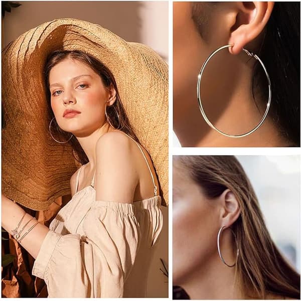 5-pack silverfärgade hoops örhängen – Lätta, allergivänliga ringörhängen i 316L rostfritt stål, 30–70 mm, eleganta och stilrena