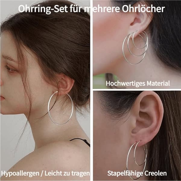 5-pack silverfärgade hoops örhängen – Lätta, allergivänliga ringörhängen i 316L rostfritt stål, 30–70 mm, eleganta och stilrena