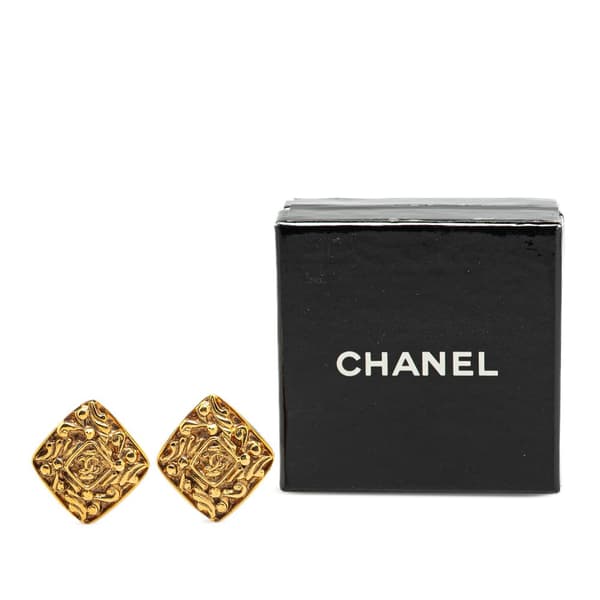 Pre-owned Chanel Gold Plated Diamond Clip On Earrings Gold