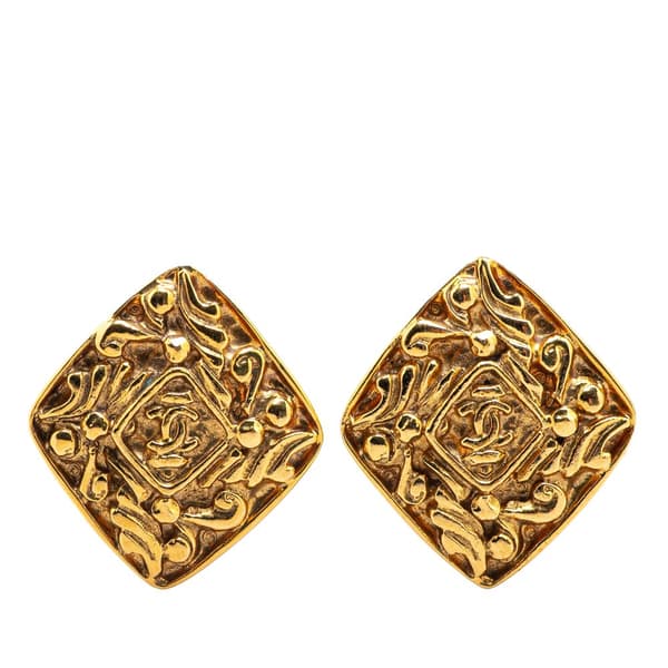 Pre-owned Chanel Gold Plated Diamond Clip On Earrings Gold