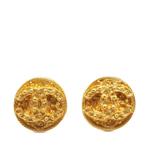 Pre-owned Chanel CC Gold Plated Button Clip On Earrings Gold
