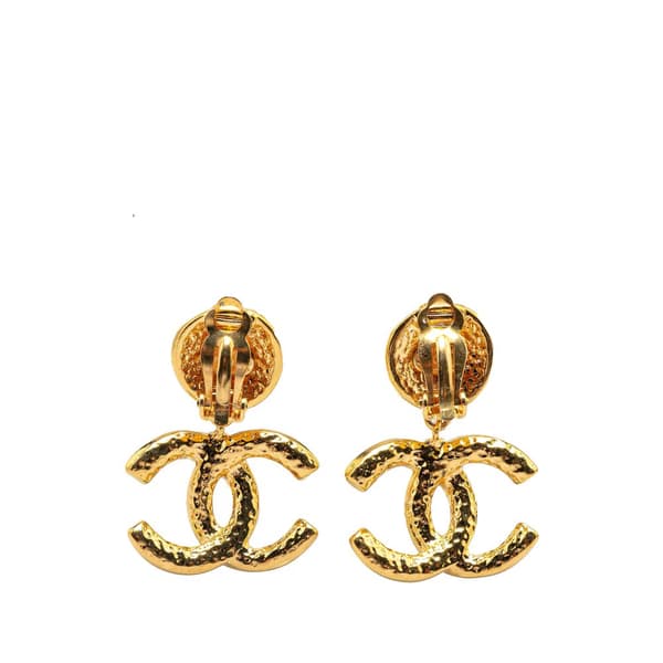 Pre-owned Chanel Gold Plated CC Drop Clip On Earrings Gold