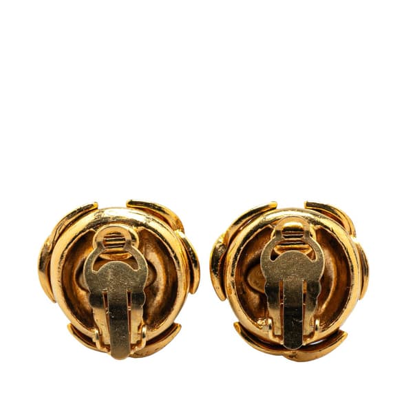 Pre-owned Chanel Gold Plated Triple CC Round Clip On Earrings Gold