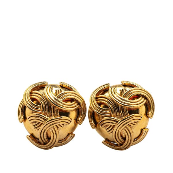 Pre-owned Chanel Gold Plated Triple CC Round Clip On Earrings Gold